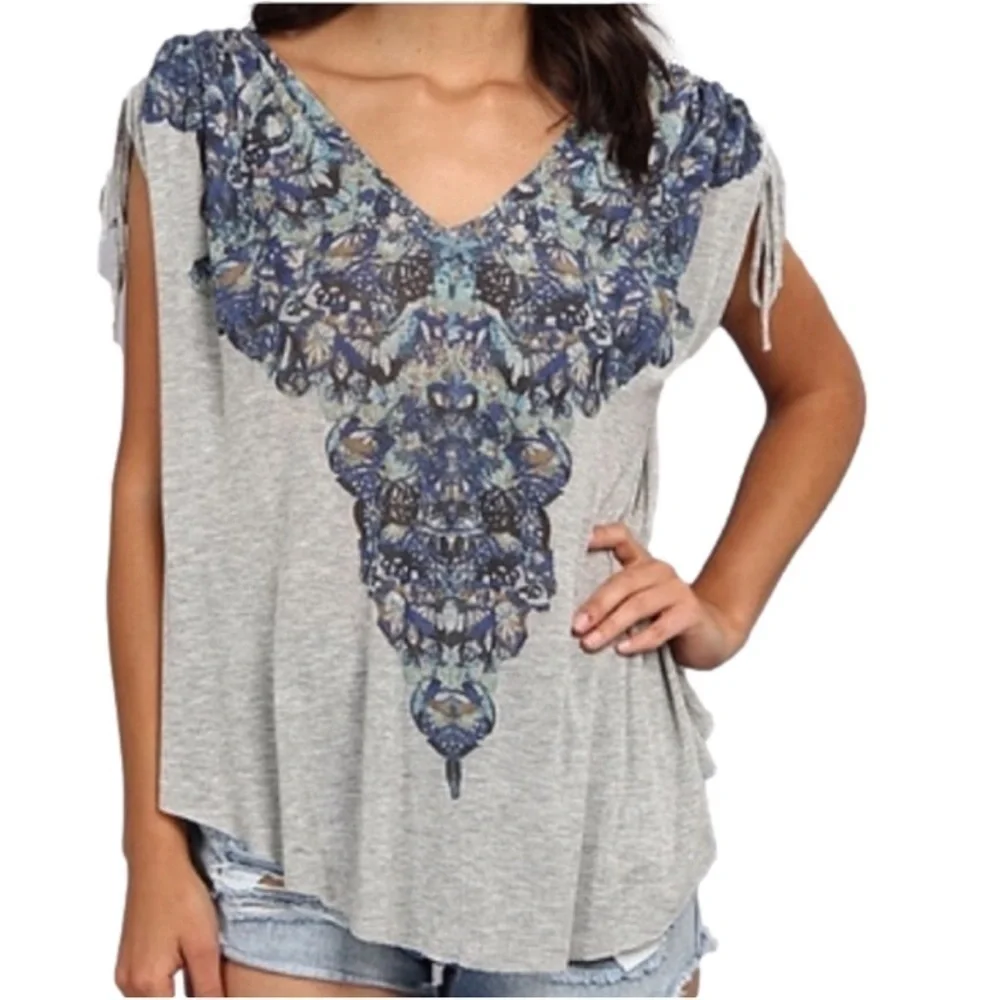 Free people moon dance abstract print on front solid print on back tee